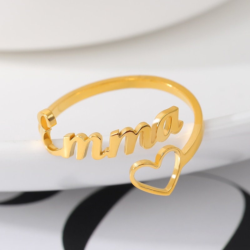 Personalized Heart Ring, Customized Heart Ring, 18K Gold Custom Heart Ring, Personalized Gift, Customized Gift, Gift for Her