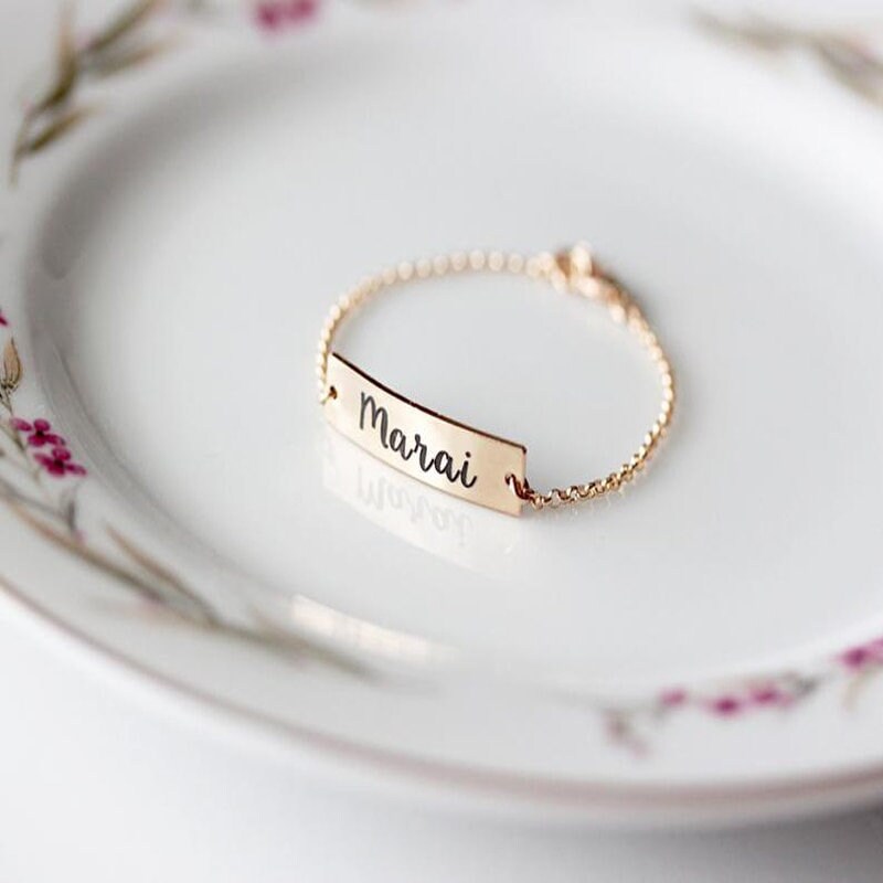 Personalized Baby Bracelet, Customized Baby Bracelet, 18K Gold Engraved Bracelet, Personalized Gift, Customized Gift, Gift for Her