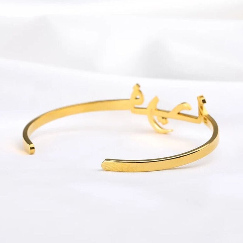Custom Arabic Name Bracelet, Personalized 18K Gold Plated Arabic Kids Bangle, Gift for Her