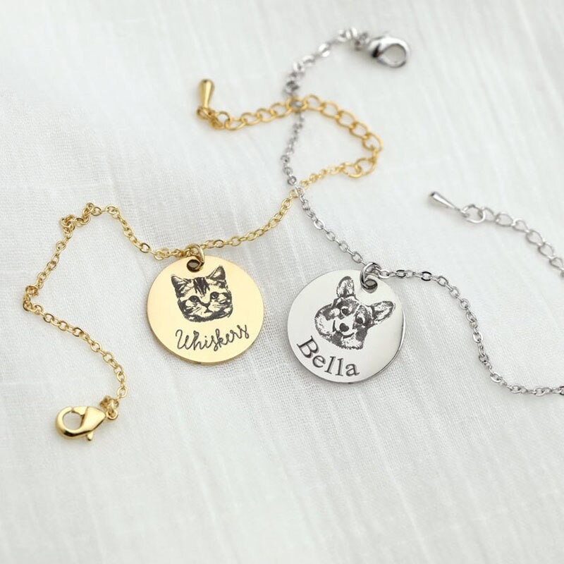 Personalized Pet Bracelet, Custom Pet Portrait, Gold Pet Portrait Bracelet, Customized Gift, Personalized Gift, Gift for Her, Gift for Him