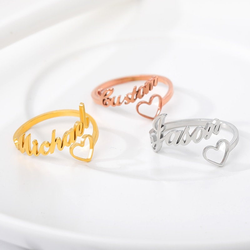 Personalized Heart Ring, Customized Heart Ring, 18K Gold Custom Heart Ring, Personalized Gift, Customized Gift, Gift for Her