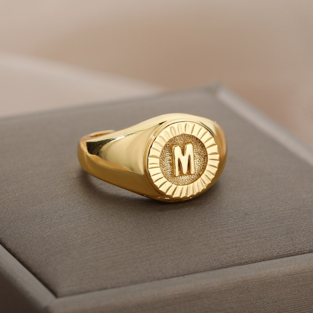 Customized Initial Ring, 18K Gold Initial Ring, Initial Signet Ring, Custom Initial Fashion Ring, for Women, Gift for Her