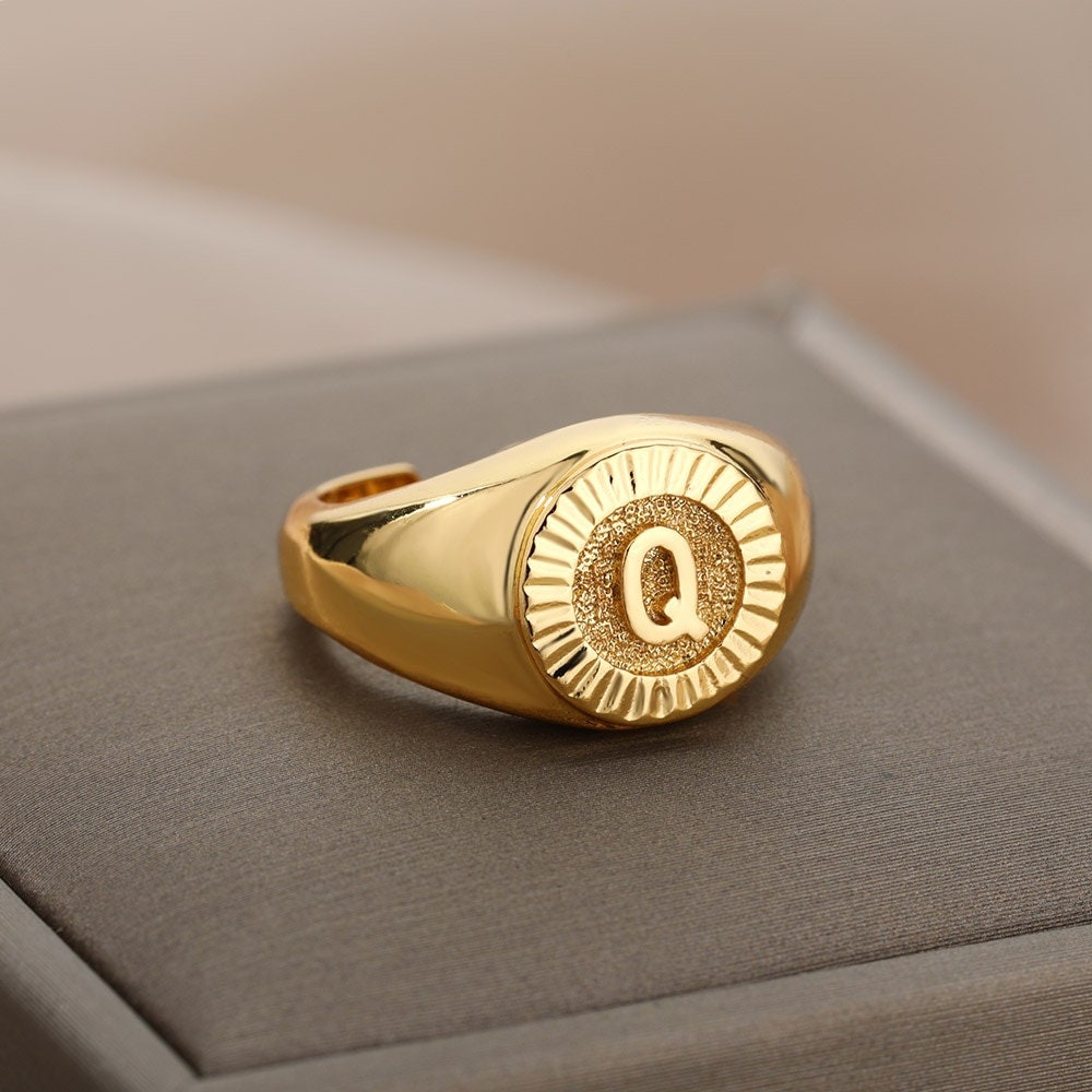 Customized Initial Ring, 18K Gold Initial Ring, Initial Signet Ring, Custom Initial Fashion Ring, for Women, Gift for Her