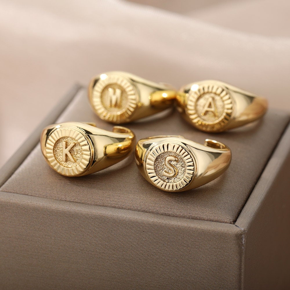 Customized Initial Ring, 18K Gold Initial Ring, Initial Signet Ring, Custom Initial Fashion Ring, for Women, Gift for Her
