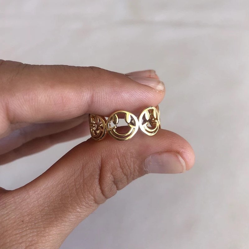 Cute Smiley Face Ring, Punk Smiley Face, 18K Gold Smiley Face Ring, Punk Fashion Ring for Women, Gift for Her