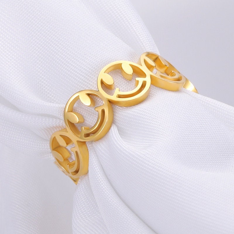Cute Smiley Face Ring, Punk Smiley Face, 18K Gold Smiley Face Ring, Punk Fashion Ring for Women, Gift for Her