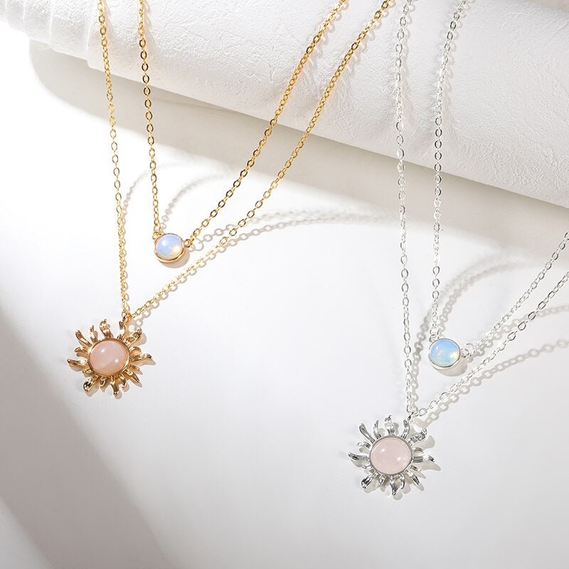 Gothic Sun Necklace, Opal Sun Necklace, 18K Gold Sun Necklace, Gothic Fashion Necklace for Women, Gift for Her