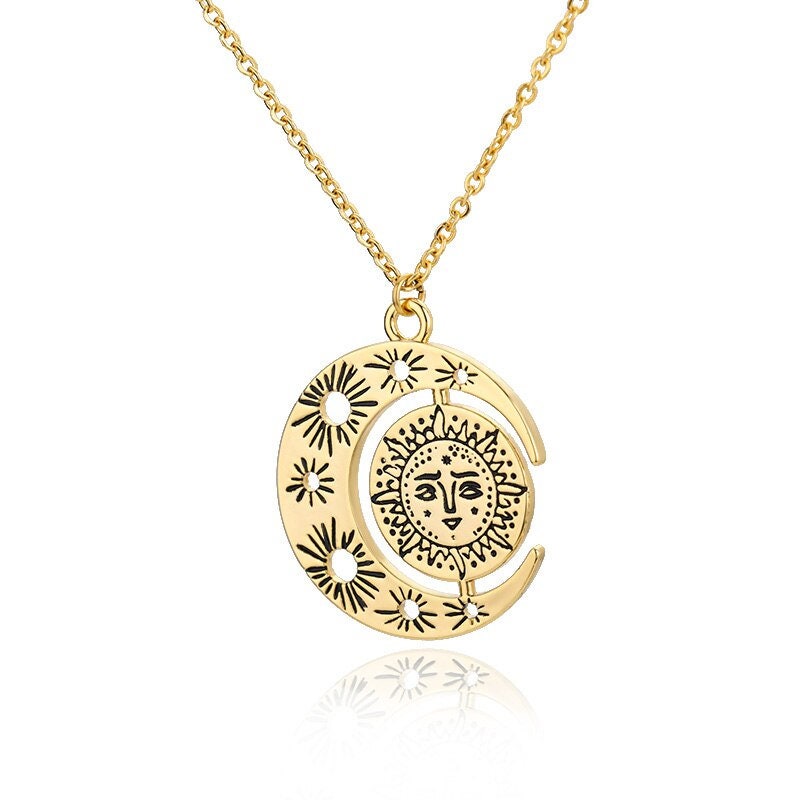 Gothic Moon Charm, Gothic Moon Necklace, 18K Gold Moon Pendant, Celestial Fashion Necklace for Women, Gift for Her