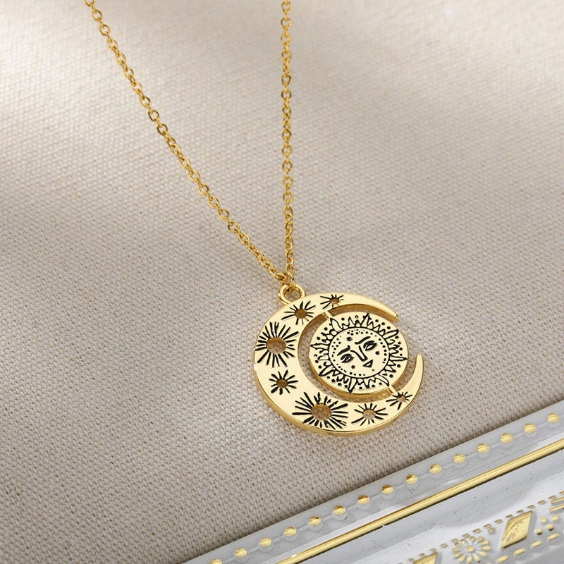 Gothic Moon Charm, Gothic Moon Necklace, 18K Gold Moon Pendant, Celestial Fashion Necklace for Women, Gift for Her