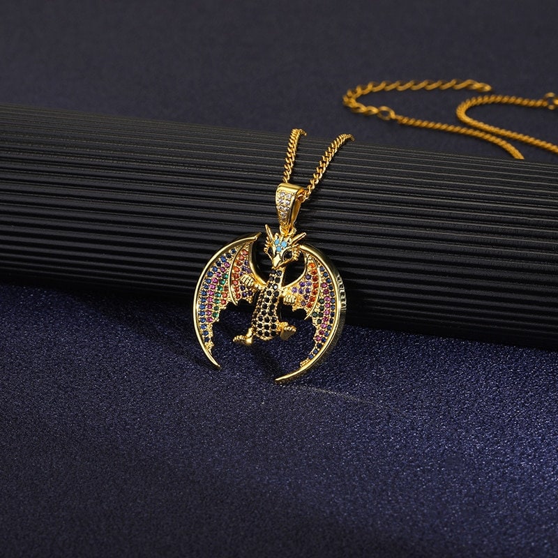Punk Dragon Necklace, Gothic Dragon Necklace, 18K Gold Dragon Necklace, Dragon Charm, Dragon Pendant, Dragon Fashion Necklace for Women