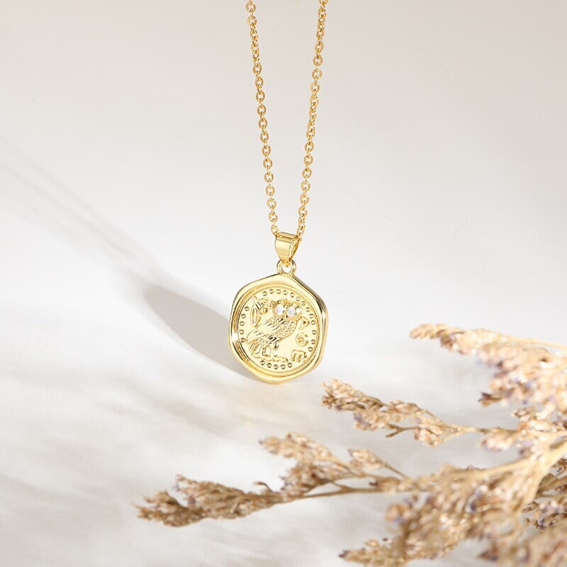 18K Gold Owl Necklace, Gold Owl Charm, Gold Owl Pendant, Wise Owl Necklace, Wise Owl Fashion Necklace for Women, Gift for Her