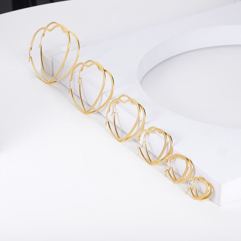 Big Heart Hoop Earrings, 18K Gold Hoop Earrings, Gold Heart Hoops, Heart Fashion Hoop Earrings for Women, Gift for Her