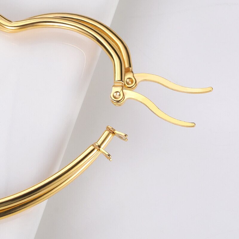 Big Heart Hoop Earrings, 18K Gold Hoop Earrings, Gold Heart Hoops, Heart Fashion Hoop Earrings for Women, Gift for Her
