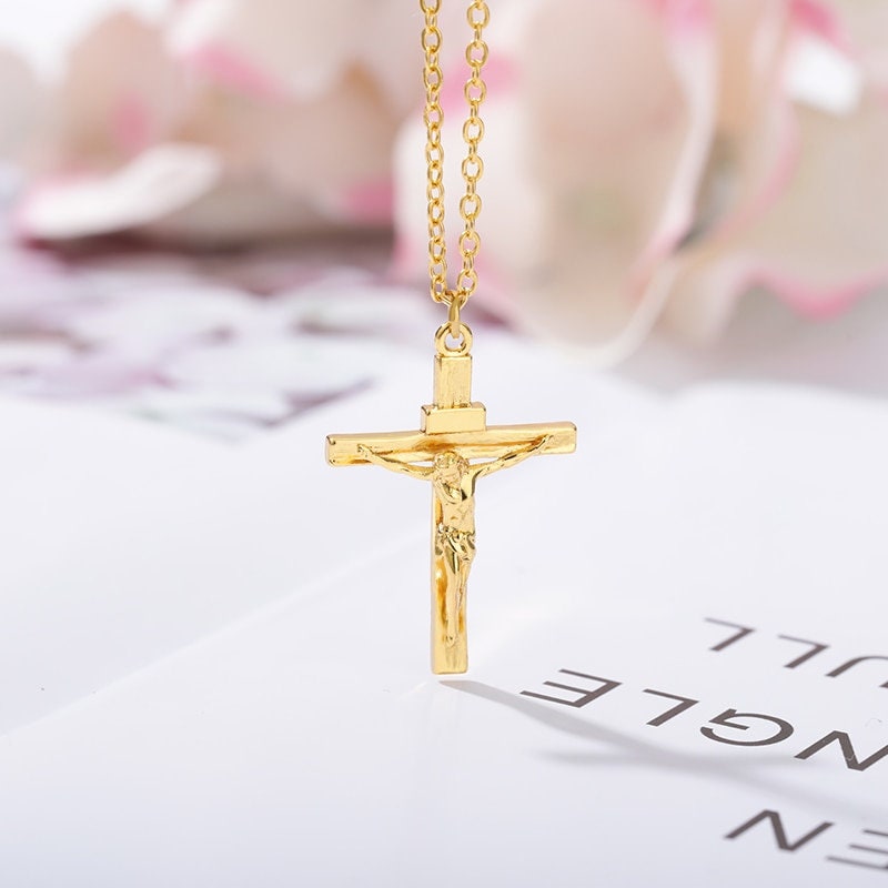 Christian Jesus Necklace, Christian Cross Necklace, 18K Gold Jesus Necklace, Gold Cross Necklace, Christian Fashion Necklace, Gift for Her