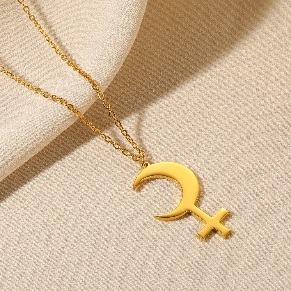 Punk Lilith Goddess Pendant, Gold Moon Goddess Lilith Necklace, 18K Gold Plated Gothic