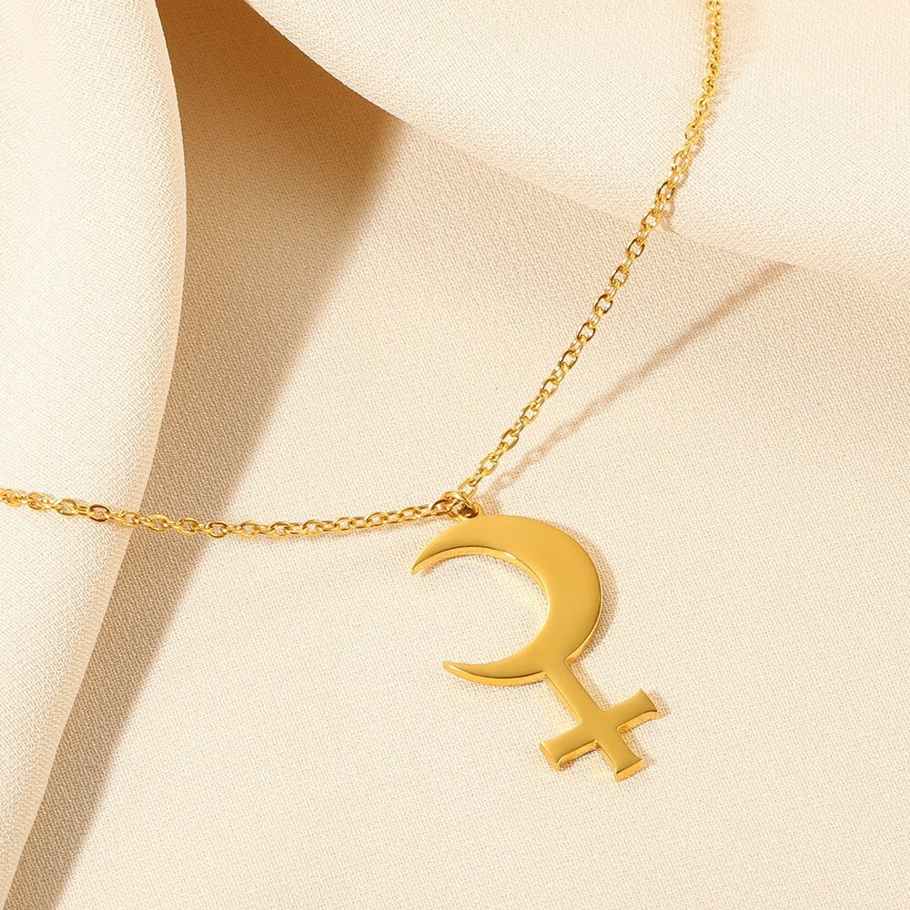 Punk Lilith Goddess Pendant, Gold Moon Goddess Lilith Necklace, 18K Gold Plated Gothic