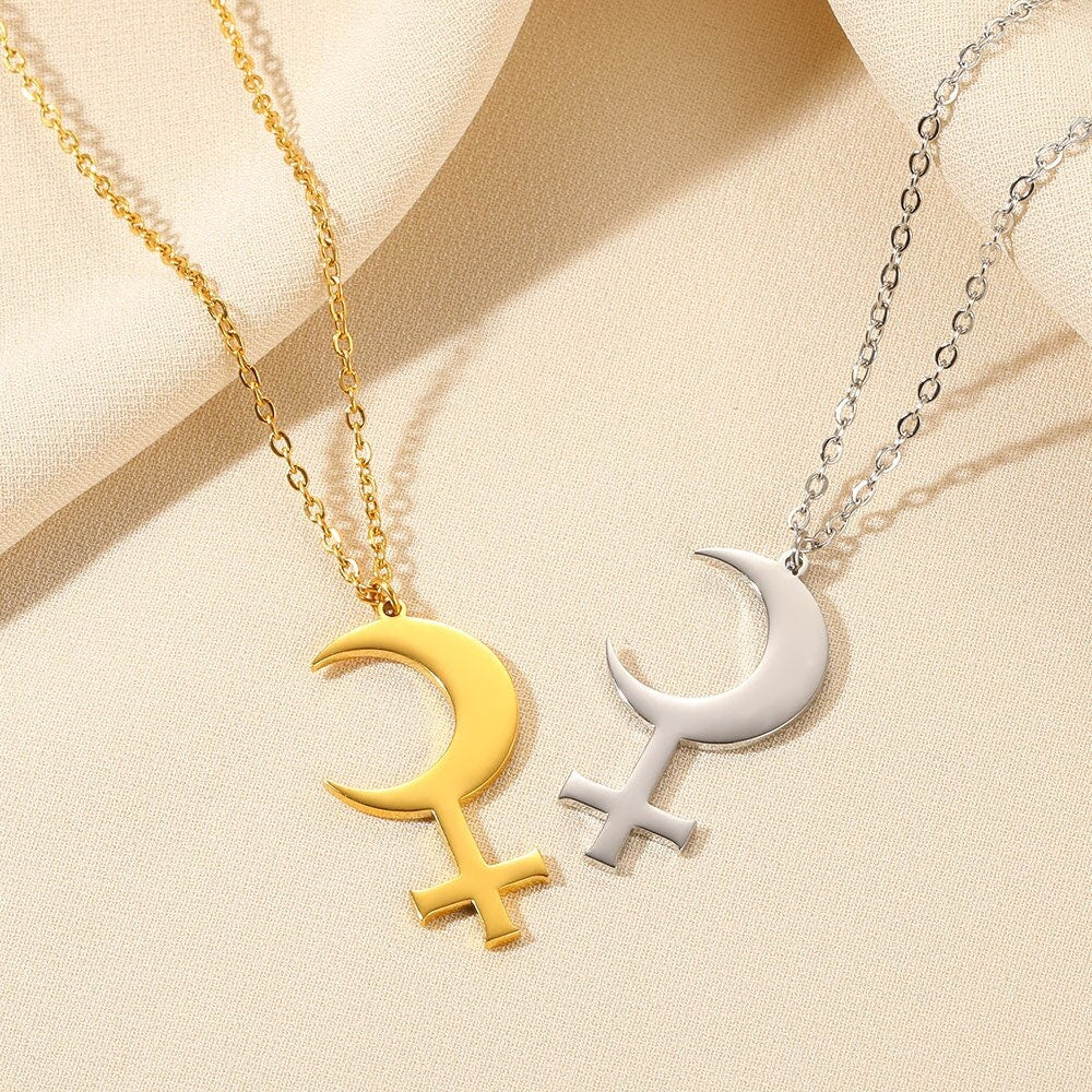 Punk Lilith Goddess Pendant, Gold Moon Goddess Lilith Necklace, 18K Gold Plated Gothic
