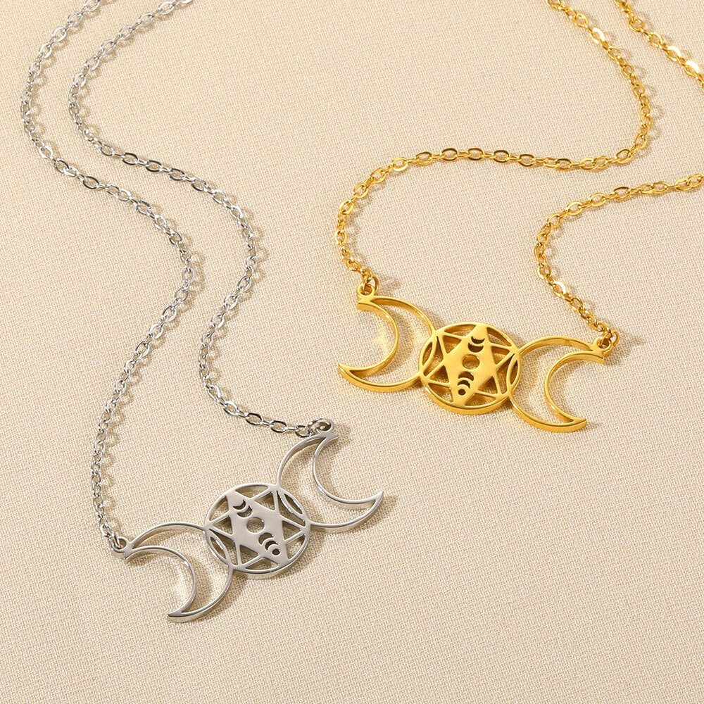 Gothic Wicca Necklace, Gothic Goddess, 18K Gold Goddess Necklace, Moon Goddess, Wicca Fashion Necklace for Women, Gift for Her
