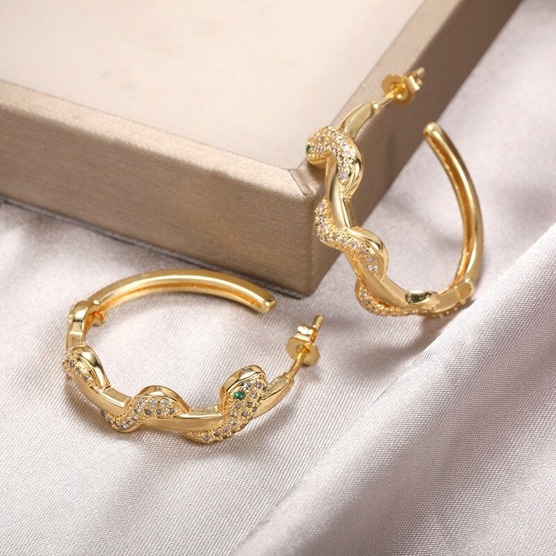 Punk Snake Hoop Earrings, Gothic Snake Hoop Earrings, 18K Gold Snake Earrings, Punk Fashion Snake Earrings for Women, Gift for Her