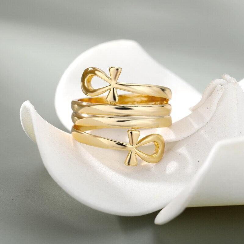 Egyptian Ankh Ring, Egyptian Cross Ring, Gothic Egyptian Ring, 18K Gold Egyptian Ankh Ring, Egyptian Fashion Ring for Women, Gift for Her