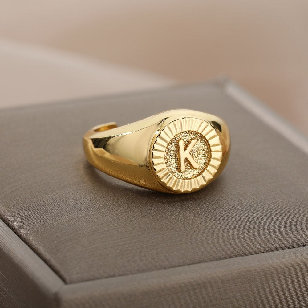 Customized Initial Ring, 18K Gold Initial Ring, Initial Signet Ring, Custom Initial Fashion Ring, for Women, Gift for Her