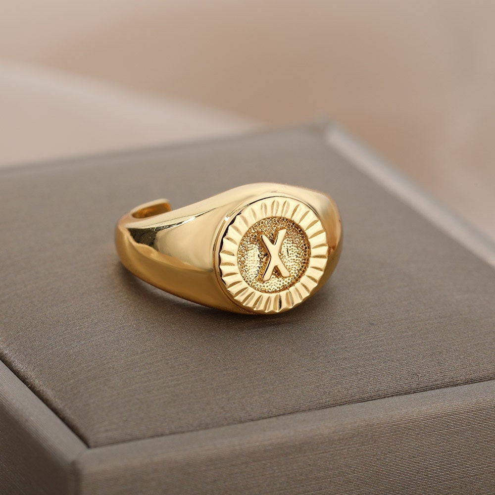 Customized Initial Ring, 18K Gold Initial Ring, Initial Signet Ring, Custom Initial Fashion Ring, for Women, Gift for Her