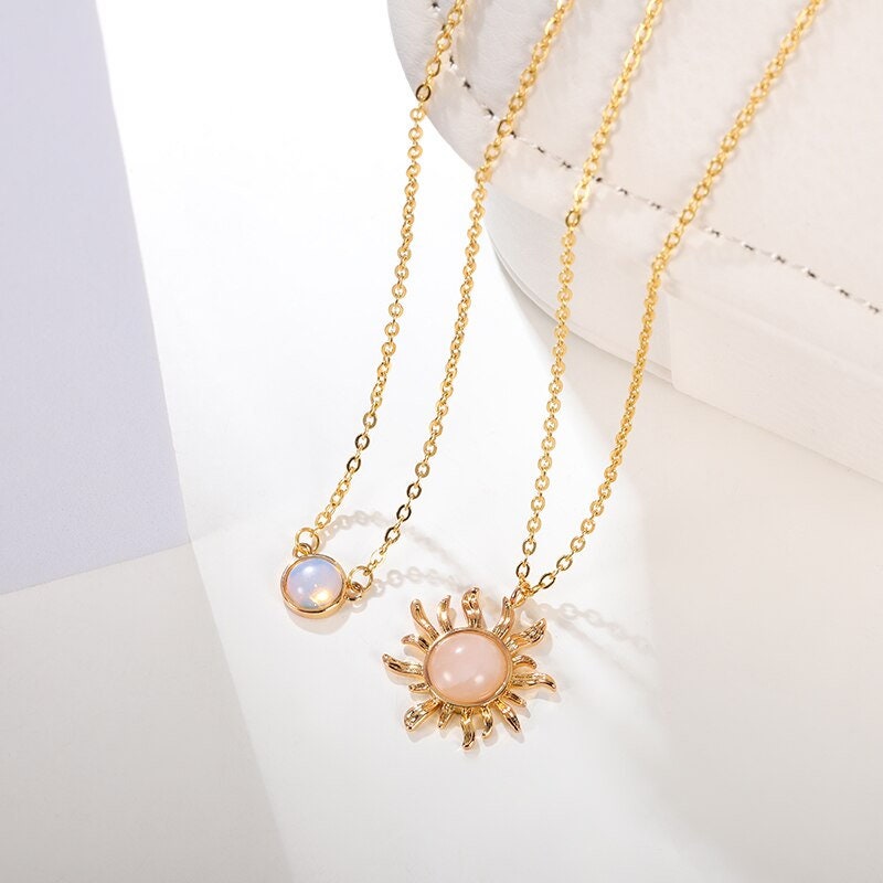 Gothic Sun Necklace, Opal Sun Necklace, 18K Gold Sun Necklace, Gothic Fashion Necklace for Women, Gift for Her