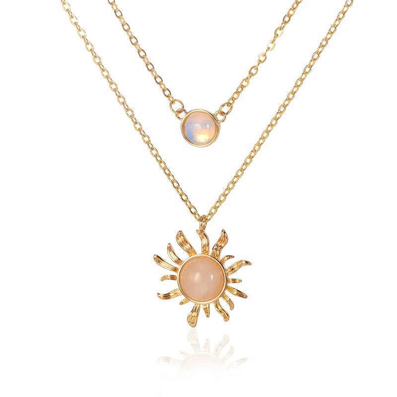 Gothic Sun Necklace, Opal Sun Necklace, 18K Gold Sun Necklace, Gothic Fashion Necklace for Women, Gift for Her