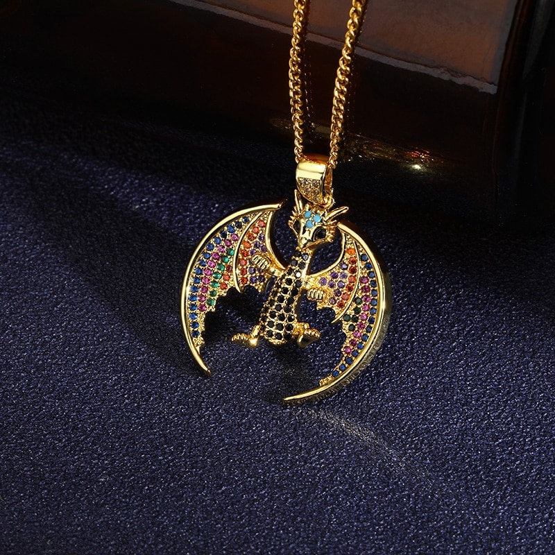 Punk Dragon Necklace, Gothic Dragon Necklace, 18K Gold Dragon Necklace, Dragon Charm, Dragon Pendant, Dragon Fashion Necklace for Women