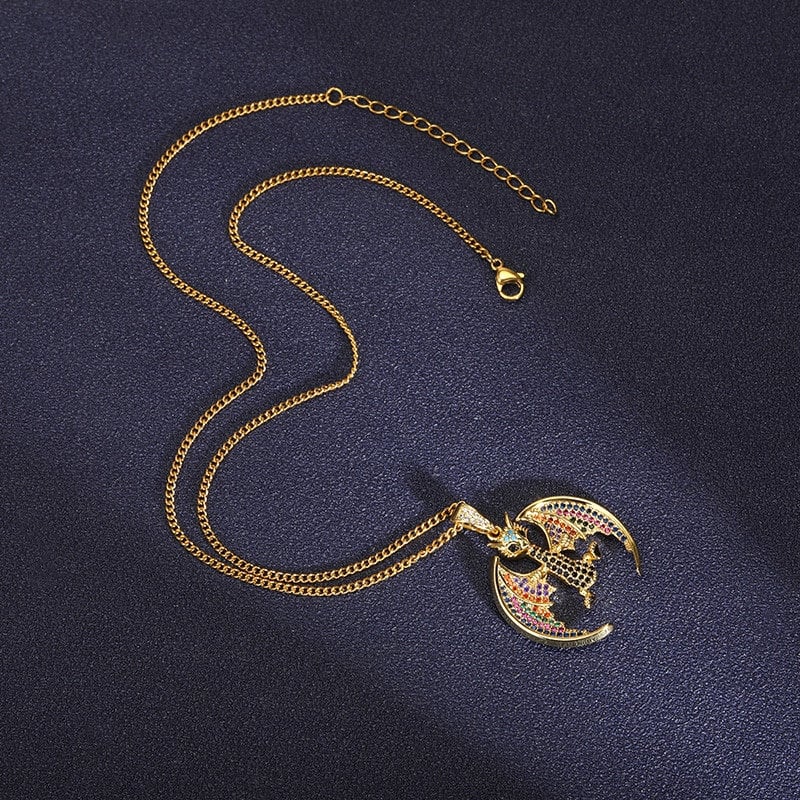 Punk Dragon Necklace, Gothic Dragon Necklace, 18K Gold Dragon Necklace, Dragon Charm, Dragon Pendant, Dragon Fashion Necklace for Women