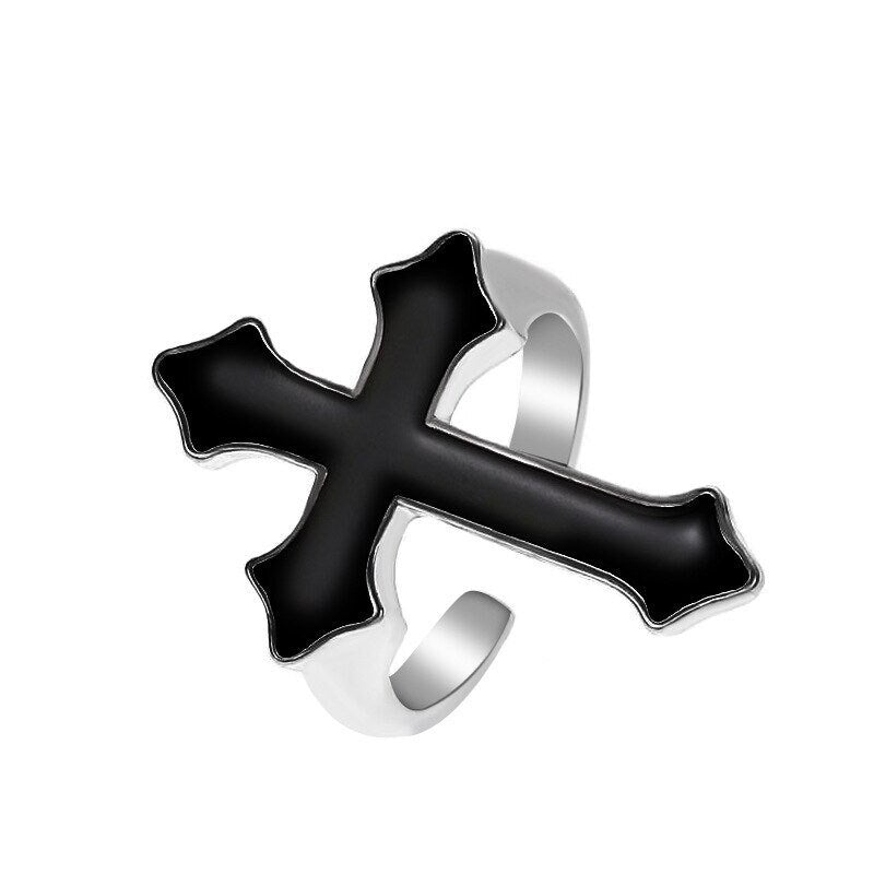 Gothic Cross Ring, Gothic Black Cross Ring, Sword Cross, Metal Silver Cross Ring, Gothic Fashion Ring, Gift for Her, Gift for Him