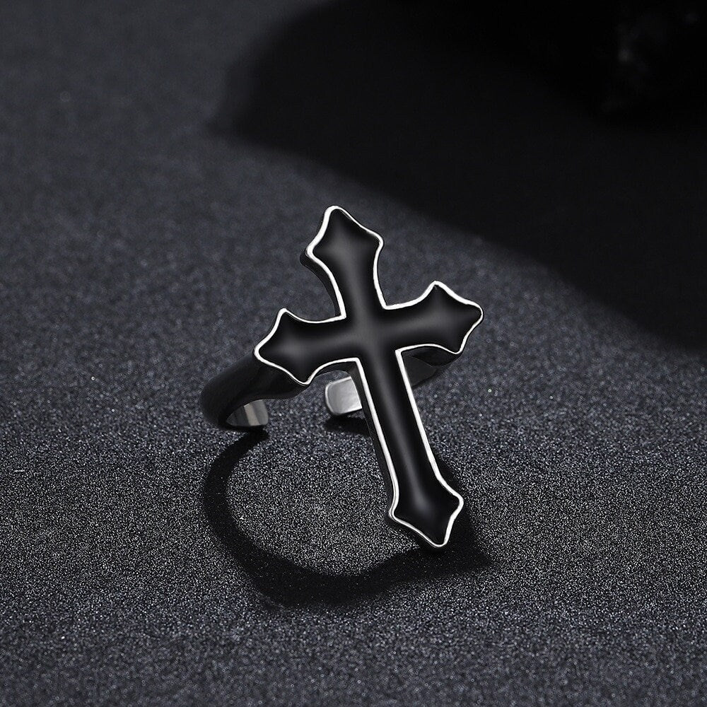 Gothic Cross Ring, Gothic Black Cross Ring, Sword Cross, Metal Silver Cross Ring, Gothic Fashion Ring, Gift for Her, Gift for Him