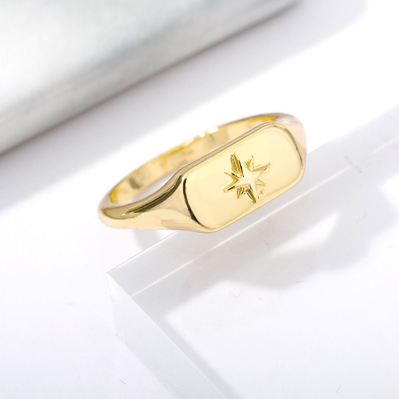 Dainty North Star Ring, 18K Gold North Star Ring, Star Signet Ring, Minimalistic North Star Ring for Women, Gift for Her