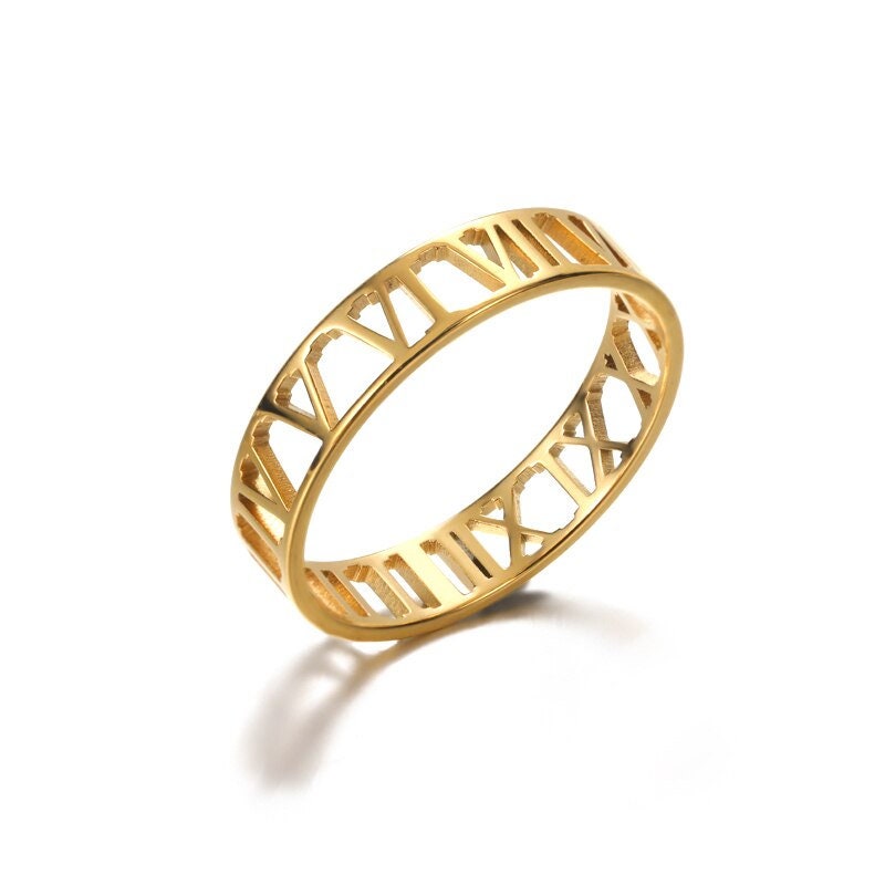 Dainty Roman Number Ring, Roman Numerals Ring, 18K Gold Roman Ring, Punk Roman Fashion Ring for Women, Gift for Her