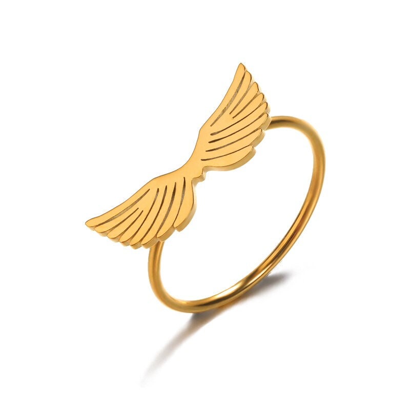 Dainty Angel Wings Ring, 18K Gold Angel Wings Ring, Punk Angel Wings Ring, Punk Fashion Ring for Women, Gift for Her