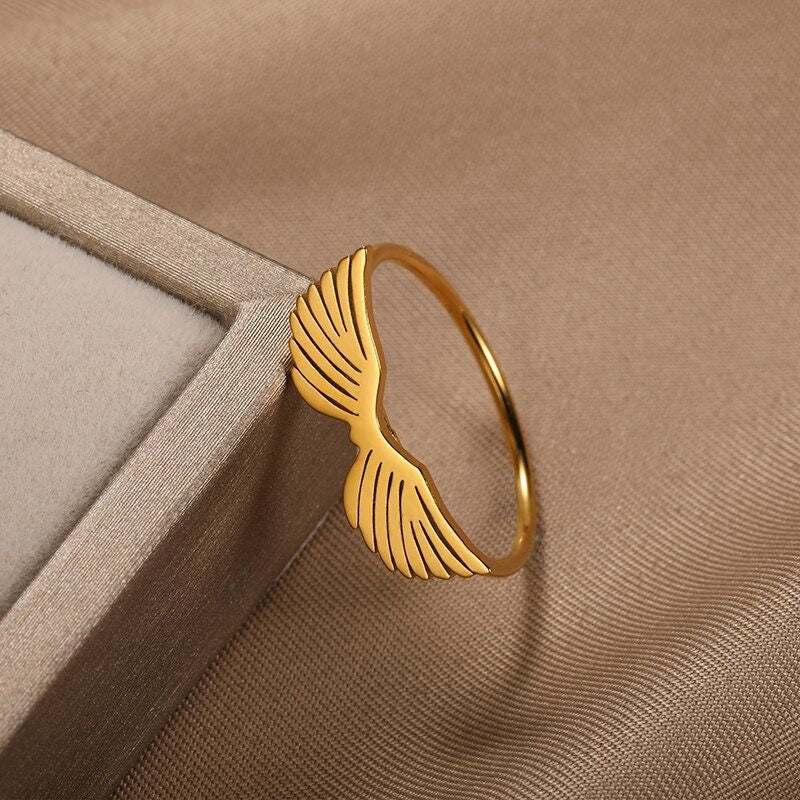 Dainty Angel Wings Ring, 18K Gold Angel Wings Ring, Punk Angel Wings Ring, Punk Fashion Ring for Women, Gift for Her