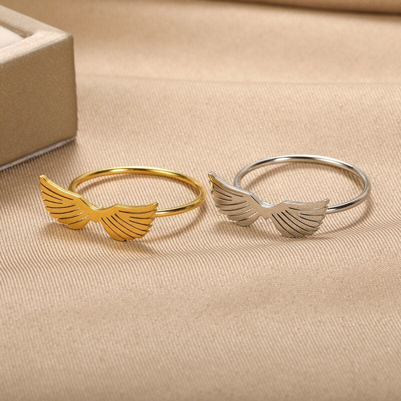 Dainty Angel Wings Ring, 18K Gold Angel Wings Ring, Punk Angel Wings Ring, Punk Fashion Ring for Women, Gift for Her