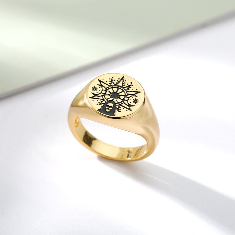 Gothic Witchcraft Ring, 18K Gold Witchcraft Ring, Enchantress Ring, Gold Enchantress Ring, Gothic Triple Moon Ring for Women, Gift for Her
