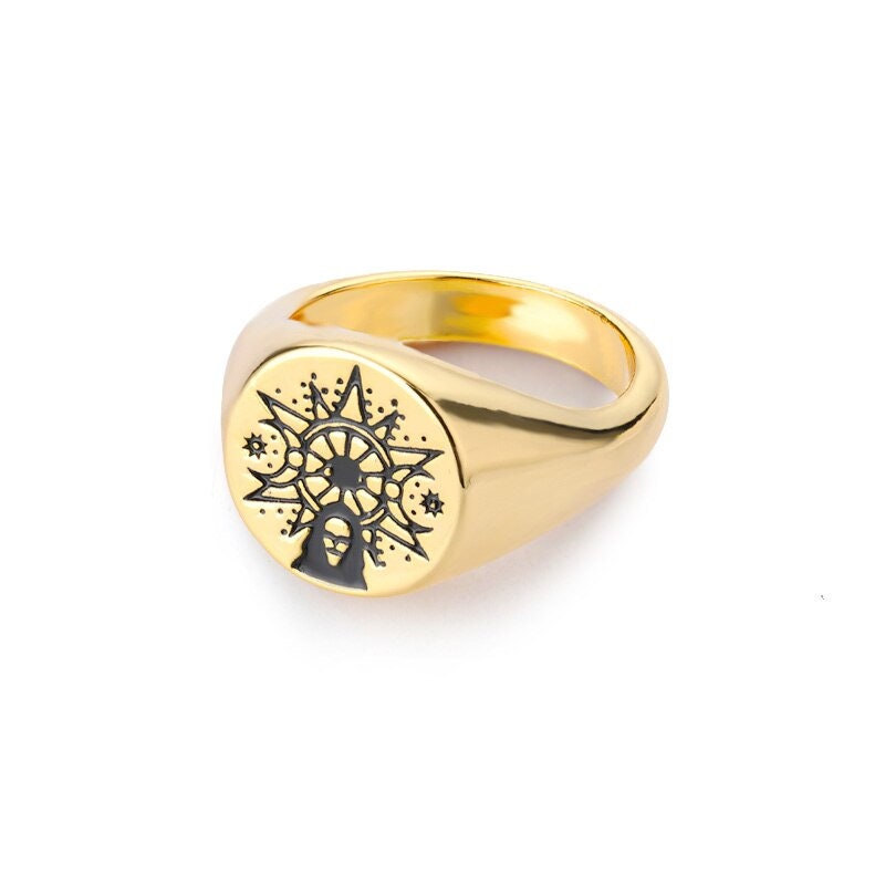 Gothic Witchcraft Ring, 18K Gold Witchcraft Ring, Enchantress Ring, Gold Enchantress Ring, Gothic Triple Moon Ring for Women, Gift for Her