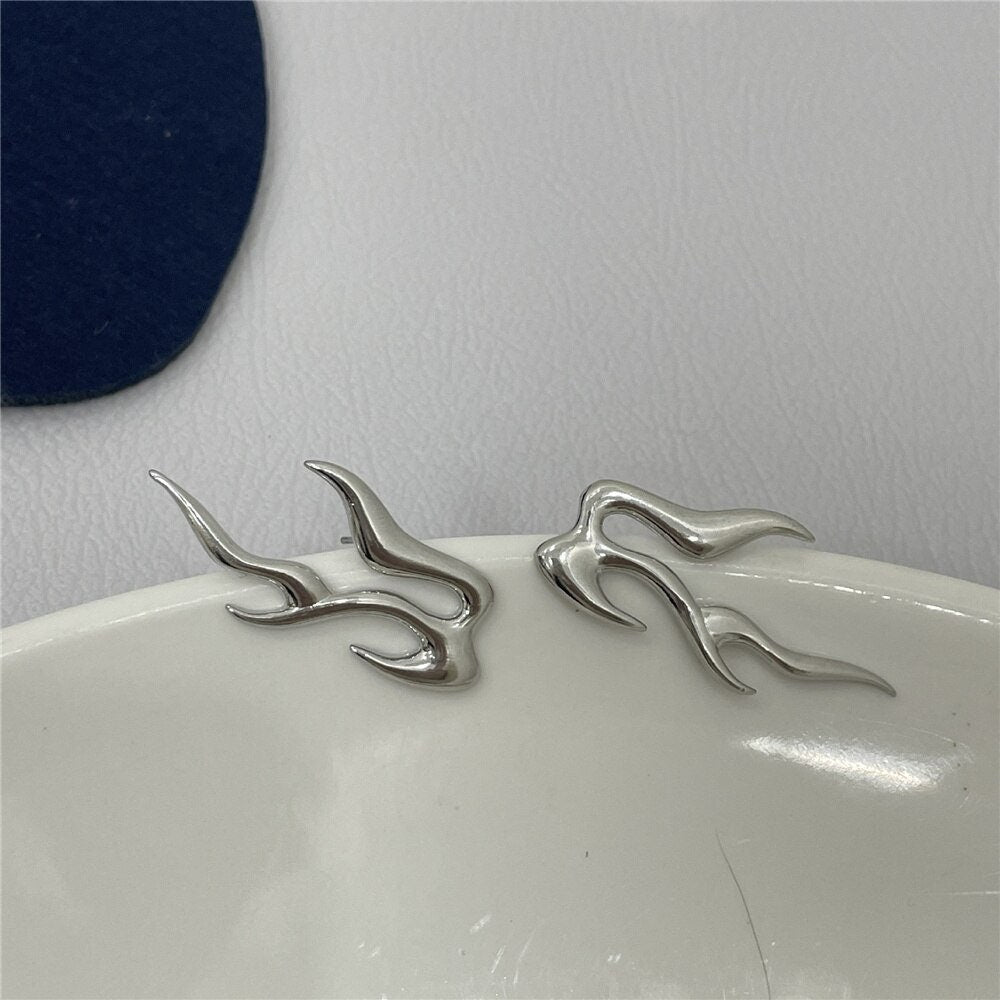 Gothic Flame Earrings, Punk Flame Earrings, Silver Flame Earrings, Punk Fashion Earrings for Women, Gift for Her