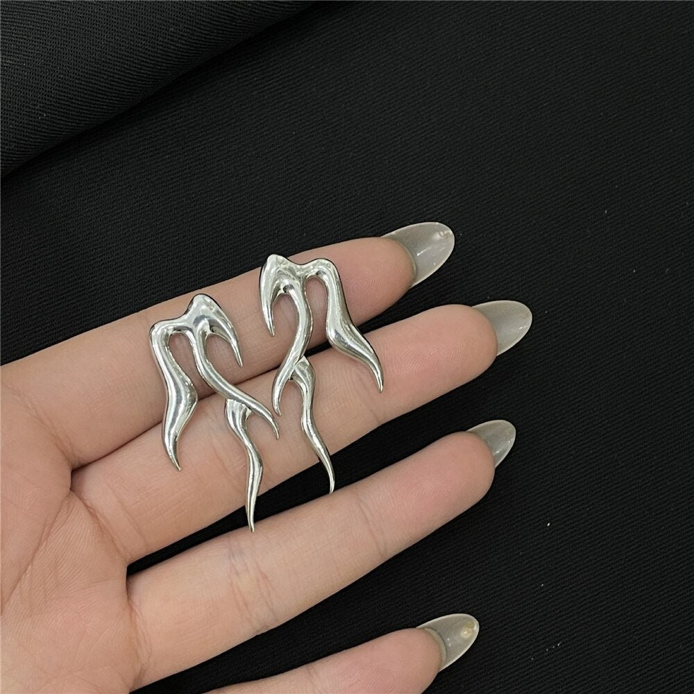 Gothic Flame Earrings, Punk Flame Earrings, Silver Flame Earrings, Punk Fashion Earrings for Women, Gift for Her