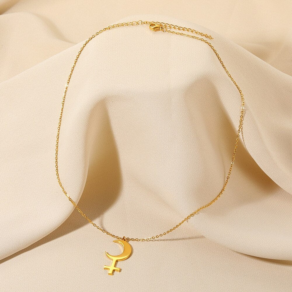 Punk Lilith Goddess Pendant, Gold Moon Goddess Lilith Necklace, 18K Gold Plated Gothic