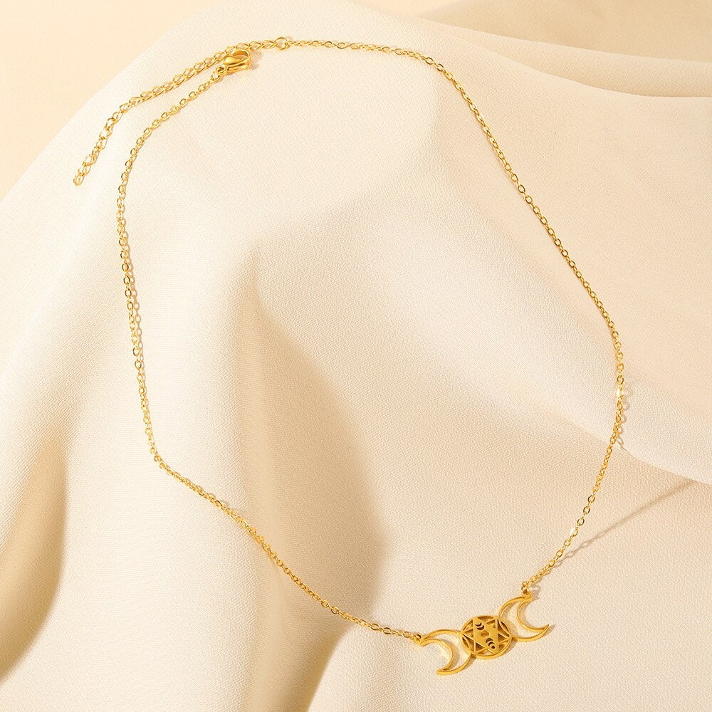 Gothic Wicca Necklace, Gothic Goddess, 18K Gold Goddess Necklace, Moon Goddess, Wicca Fashion Necklace for Women, Gift for Her