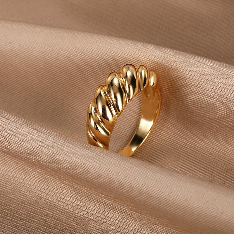 Twisted Braid Ring, 18K Gold Braid Ring, Punk Fashion Twist Ring for Women, Gift for Her