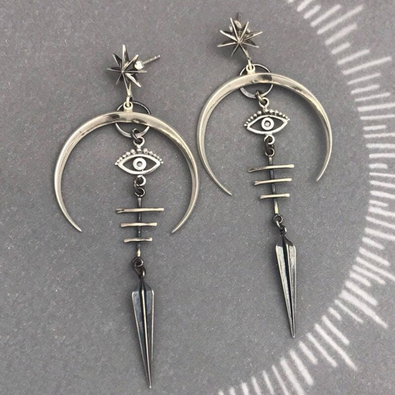 Gothic Evil Eye Drop Earrings, Gothic Moon Earrings, Gothic Dangle Earrings, Gothic Fashion Earrings for Women, Gift for Her