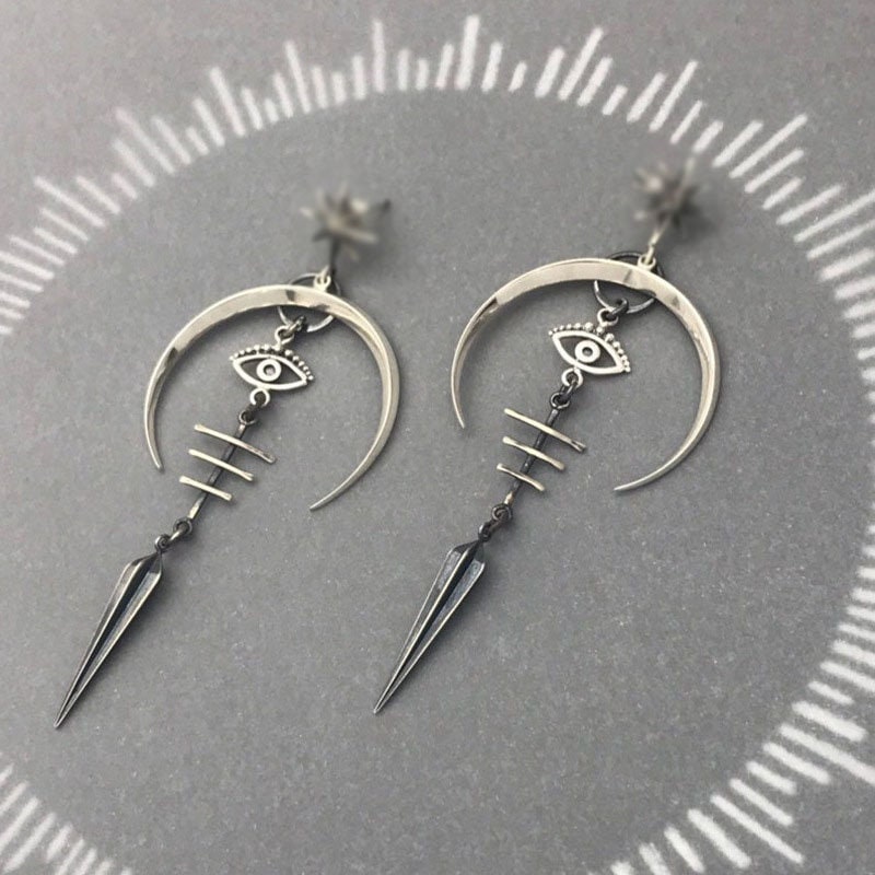 Gothic Evil Eye Drop Earrings, Gothic Moon Earrings, Gothic Dangle Earrings, Gothic Fashion Earrings for Women, Gift for Her