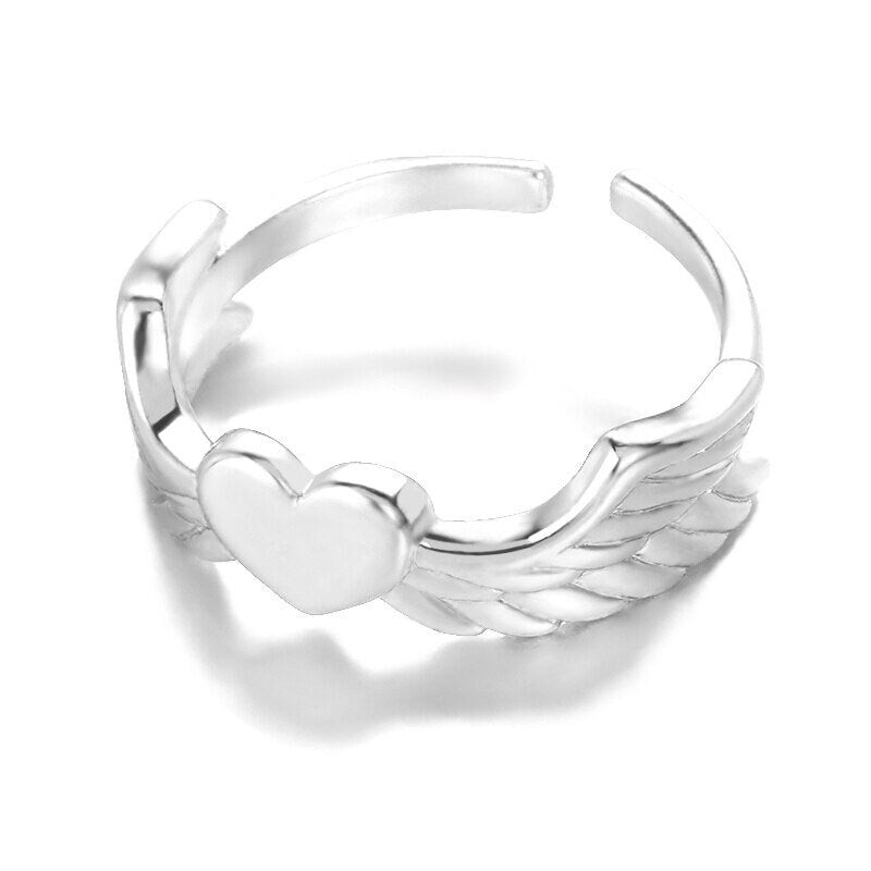 Punk Heart Ring, Punk Angel Wings Heart Ring, 18K Gold Heart Ring, Gold Wings Ring, Punk Fashion Ring for Women, Gift for Her