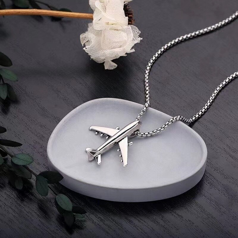 Punk Airplane Necklace, Punk Aircraft Pendant, Cute Airplane Charm, 18K Gold Airplane Necklace, Fashion Necklace for Women, Gift for Her