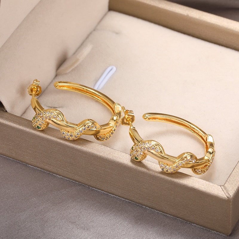 Punk Snake Hoop Earrings, Gothic Snake Hoop Earrings, 18K Gold Snake Earrings, Punk Fashion Snake Earrings for Women, Gift for Her