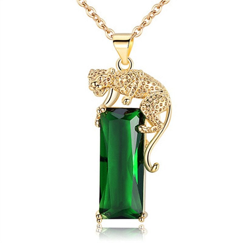 Punk Crystal Jaguar Pendant ,18K Gold Necklace, Dainty Minimalist Accessories, Delicate Handmade Jewelry for Women, Gift for Her